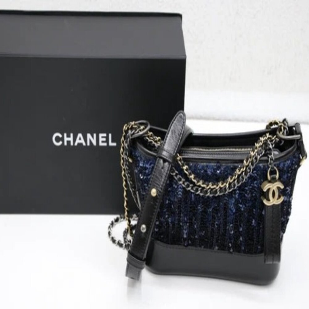 Chanel Sequin and Leather Small Gabrielle Hobo Bag Blue/Black - 26573944